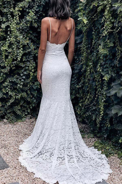 Mermaid Satin Lace Wedding Dresses Bridal Gown With Side Slit