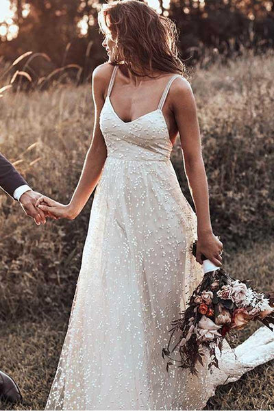 Simple Long Sleeves Lace Backless Wedding Dresses Rustic Bridal