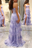 A-Line Appliques Sweetheart Layered Lilac Prom Dress with Slit TP1364-Tirdress