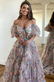 A-Line Off The Shoulder Sweetheart Floral Long Prom Dress TP1346-Tirdress