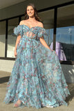 A-Line Off The Shoulder Sweetheart Floral Long Prom Dress TP1346-Tirdress