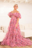 A-Line Off The Shoulder Sweetheart Floral Long Prom Dress TP1346-Tirdress