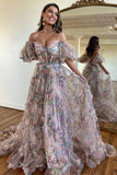 A-Line Off The Shoulder Sweetheart Floral Long Prom Dress TP1346