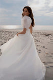 A-Line Square Neck Short Sleeves Vintage Wedding Dress TD001-Tirdress