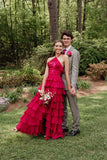 A-line Halter Ruffle Neck Fuchsia Long Prom Dress TP1321-Tirdress