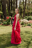 A-line Halter Ruffle Neck Fuchsia Long Prom Dress TP1321-Tirdress