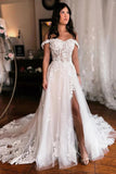 A-line Off Shoulder Elegant Wedding Dress With Lace Appliques TN405