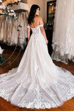 A-line Off Shoulder Elegant Wedding Dress With Lace Appliques TN405