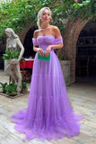 A-line Strapless Off The Shoulder Purple Prom Dress TP1324