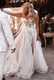 A-line Sweetheart Appliques Bohemian Long Wedding Dress TD0011-Tirdress