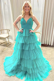 A-line V-Neck Ruffle Tiered Lavender Prom Dress Party Dress TP1379-Tirdress