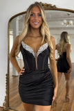 Black Sequins Spaghetti Straps Tight Homecoming Dress Cocktail Dress TN438-Tirdress