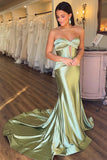 Classy Strapless Keyhole Mermaid Satin Prom Dress with Slit TP1384