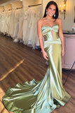 Classy Strapless Keyhole Mermaid Satin Long Prom Dress with Slit TP1384-Tirdress