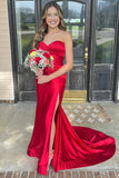 Classy Strapless Keyhole Mermaid Satin Long Prom Dress with Slit TP1384-Tirdress