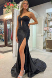 Classy Strapless Keyhole Mermaid Satin Long Prom Dress with Slit TP1384-Tirdress