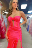 Classy Strapless Keyhole Mermaid Satin Long Prom Dress with Slit TP1384-Tirdress