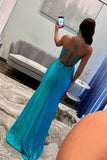 Cute Mermaid Straps Satin Blue Long Prom Dress with Appliques TP1400-Tirdress