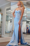 Fitted Corset Slit Strapless Light Blue Prom Dress With Split TP1405-Tirdress