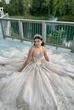 Gorgeous Ball Gown Sequined Lace Pear Pink Prom Dress TP1350-Tirdress