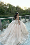 Gorgeous Ball Gown Sequined Lace Pear Pink Prom Dress TP1350-Tirdress