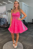 Hot Pink Tulle Sequin A-Line Short Homecoming Dress TN407-Tirdress