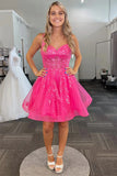 Hot Pink Tulle Sequin A-Line Short Homecoming Dress TN407-Tirdress