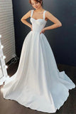 Ivory A Line Sweetheart Satin Simple Wedding Dresses Bridal Gown TN397-Tirdress