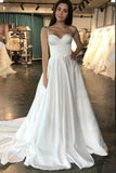 Ivory A Line Sweetheart Satin Simple Wedding Dresses Bridal Gown TN397-Tirdress