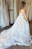 Ivory Strapless A-Line Wedding Dress with Floral Appliques TN403-Tirdress