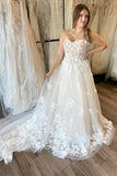 Ivory Strapless A-Line Wedding Dress with Floral Appliques TN403-Tirdress