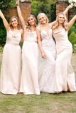 Long Cowl Neck Spaghetti Strap Champagne Bridesmaid Dress TY0034-Tirdress