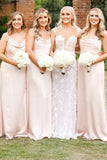 Long Cowl Neck Spaghetti Strap Champagne Bridesmaid Dress TY0034-Tirdress