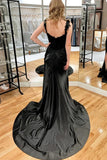 Mermaid Appliques Pleated Side Slit Black Long Prom Dress TP1381-Tirdress