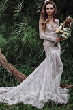 Mermaid Backless Long sleeves Lace Bohemian Wedding Dress TN404-Tirdress