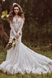 Mermaid Backless Long sleeves Lace Bohemian Wedding Dress TN404-Tirdress