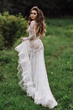 Mermaid Backless Long sleeves Lace Bohemian Wedding Dress TN404-Tirdress