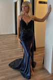 Mermaid Corset Appliques Black Long Prom Dress with Slit TP1363-Tirdress