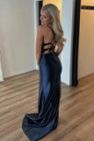 Mermaid Corset Appliques Black Long Prom Dress with Slit TP1363-Tirdress