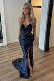 Mermaid Corset Appliques Black Long Prom Dress with Slit TP1363-Tirdress