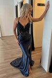 Mermaid Corset Appliques Black Long Prom Dress with Slit TP1363-Tirdress