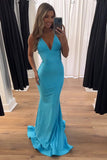 Mermaid Halter Bow Tie Back Blue Long Prom Dress Party Dress TP1411-Tirdress