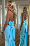 Mermaid Halter Bow Tie Back Blue Long Prom Dress Party Dress TP1411-Tirdress