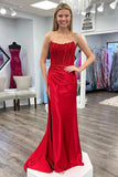 Mermaid Lace Satin Strapless Black Long Prom Dress with Slit TP1335-Tirdress