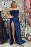 Mermaid Lace Satin Strapless Black Long Prom Dress with Slit TP1335-Tirdress