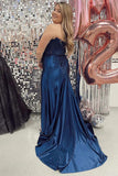 Mermaid Lace Satin Strapless Black Long Prom Dress with Slit TP1335-Tirdress