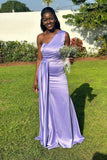 Mermaid One Shoulder Satin Purple Long Bridesmaid Dress TY0039-Tirdress