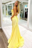 Mermaid Ruffles Strapless Yellow Long Prom Dress with Slit TP1418-Tirdress