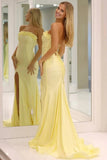 Mermaid Ruffles Strapless Yellow Long Prom Dress with Slit TP1418-Tirdress