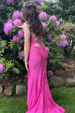 Mermaid Spaghetti Straps Appliques Fuchsia Long Prom Dress with Slit TP1351-Tirdress